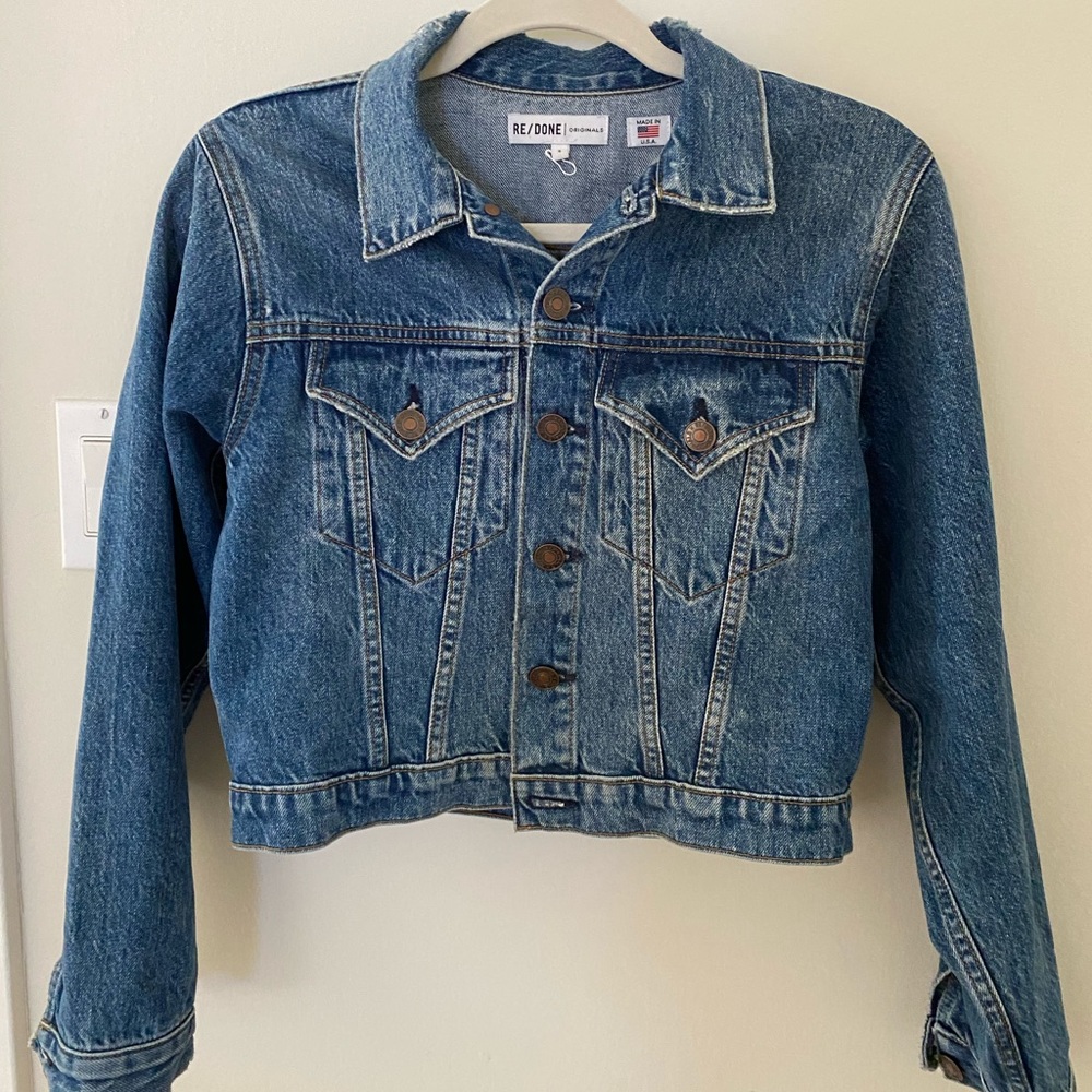 Redone Cropped Denim Jacket Size Small